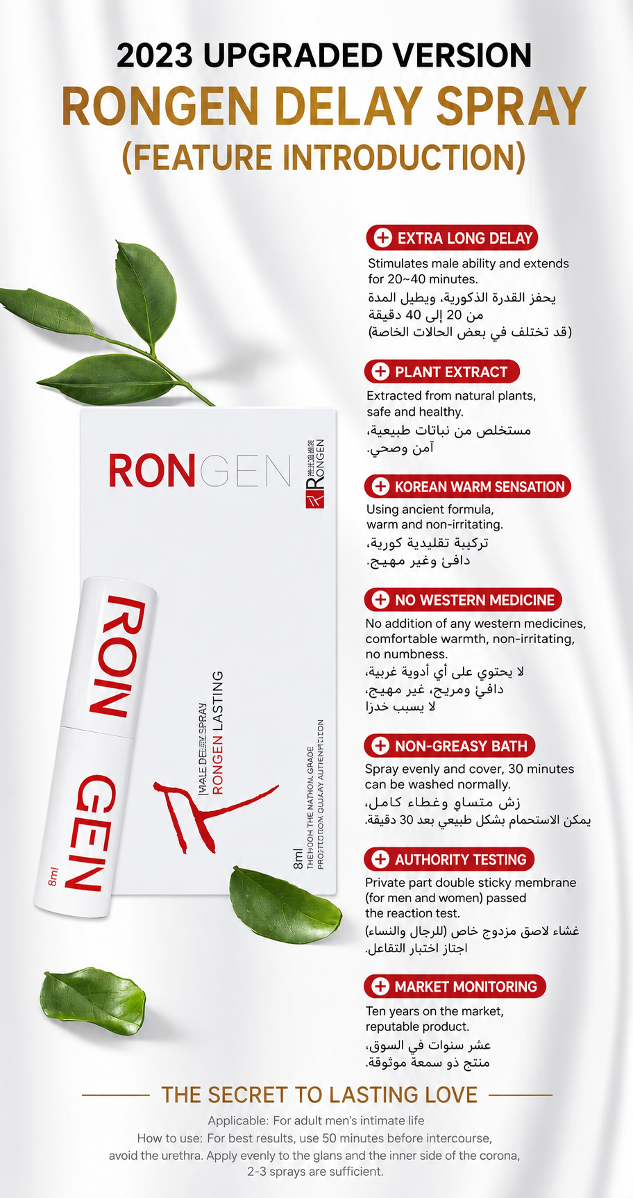 Ronggen 2023 اپ گریڈ شدہ مردوں کی بیرونی مباشرتی نگہداشت سپرے 8 ملی لیٹر | کمپیکٹ، آسان لگانے والا اور جلد خشک ہونے والا