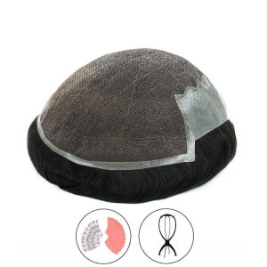 Men's Wig  Swiss Lace Top and Front Thin Leather Sides and Back+Free portable wig stand