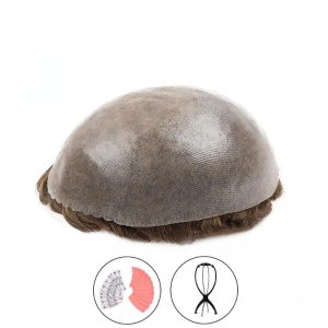 [Hot Sale]0.08mm Thin Skin PU Knots Hairpiece for Men V-Loop+Free portable wig stand